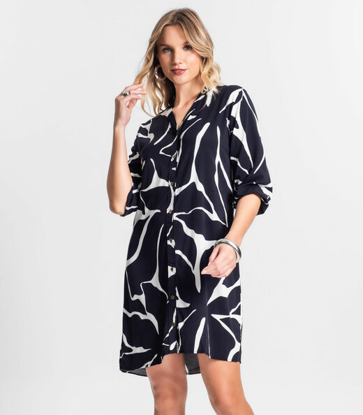 Vestido Chemise Estampado Feminino Endless Preto