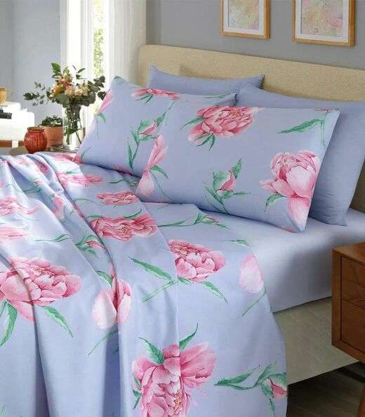 Jogo De Cama Queen Floral 200 Fios Lar E Lazer Azul