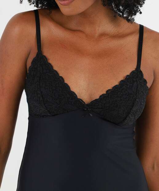 Camisola Liganete Recorte Renda Alças Finas Marisa preto