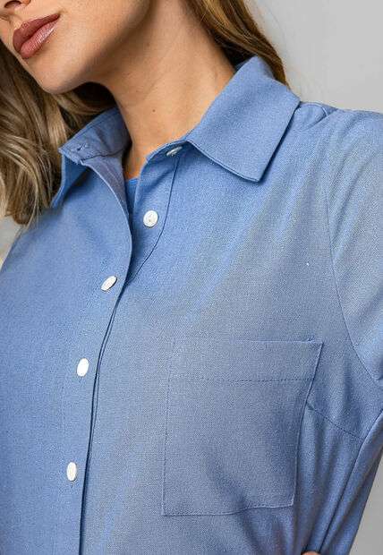 Camisa Alfaiataria Linho M/L Com Bolso Azul Salvatore