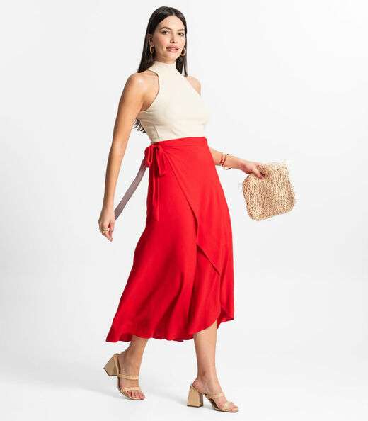 Saia Midi Amarração Envelope Select Vermelho