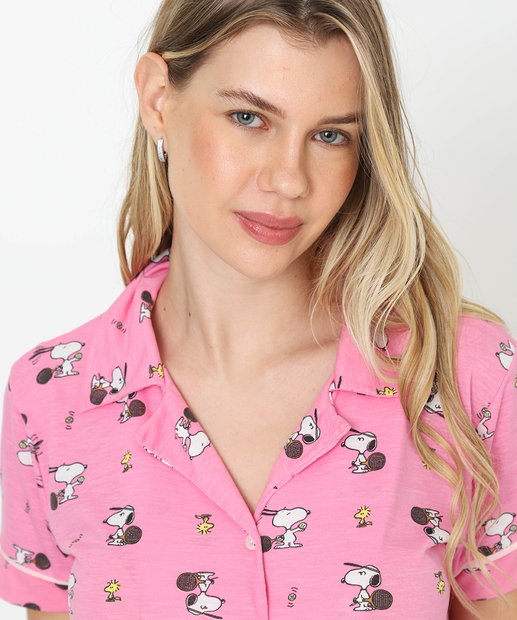Pijama Feminino Americano  Manga Curta Snoopy Rosa