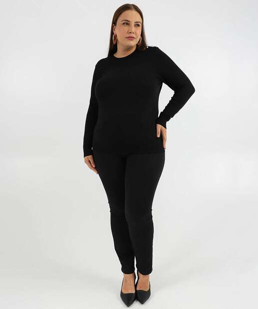 Suéter Plus Size Feminino Tricô Pérolas Marisa Preto