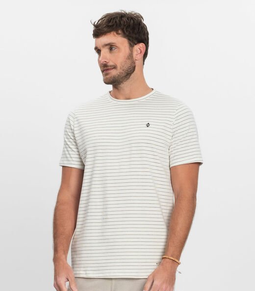 Camiseta Masculina Cotton Listrado Diametro Bege