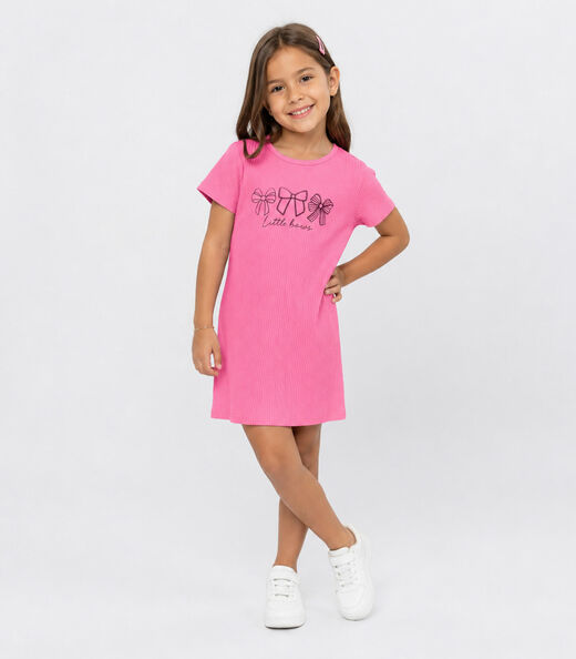Vestido Infantil Ribana Canelada E Estampa Select Rosa