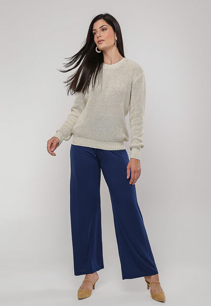 Blusa de Tricot em Fio Boton? Marfim Salvatore