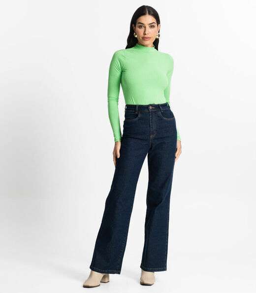 Blusa Manga Longa Feminina Canelada Select Verde