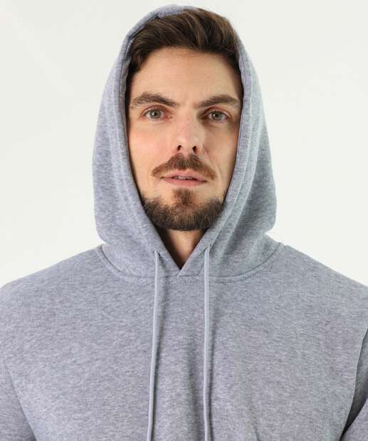 Blusão Masculino Fitness Moletom Canguru Capuz MR Cinza