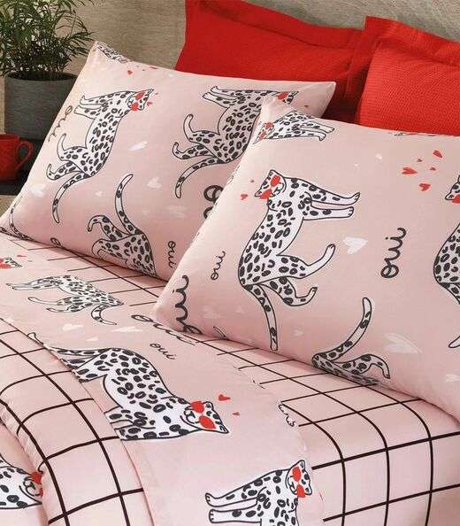 Jogo De Cama Queen Leopardo 4 Peças Lar E Lazer Rosa