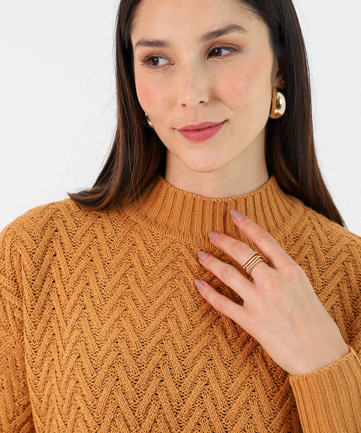 Suéter Feminino Tricô Trançado Marisa Marrom