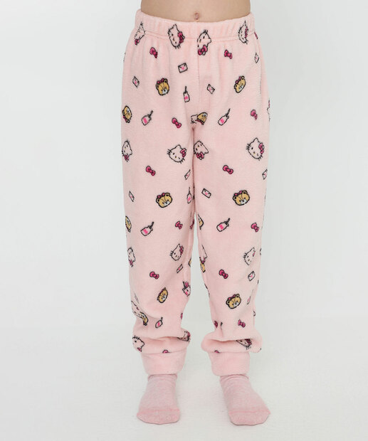 Pijama Infantil Bordado Hello Kitty Manga Longa Tam 04 ao 12 Rosa