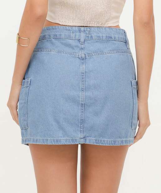 Mini Saia Jeans Feminina Cargo