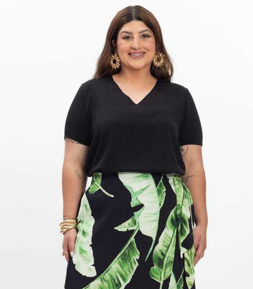 Image_Blusa Manga Curta Feminina Plus Size Secret Glam Preto