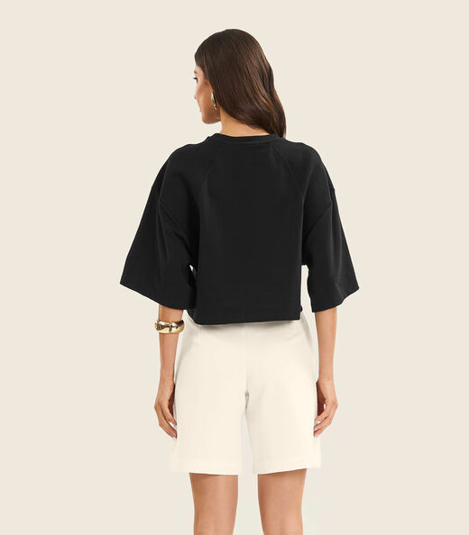 T- Shirt Feminina em Malhão e Ribana Endless Preto