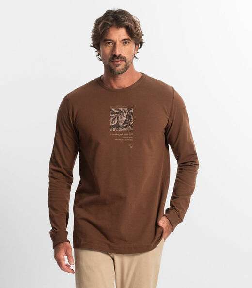 Camiseta Masculina Manga Longa Diametro Marrom