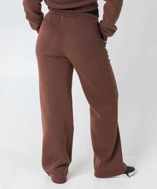 Calça Moletom Wide Leg Feminina Marisa Marrom