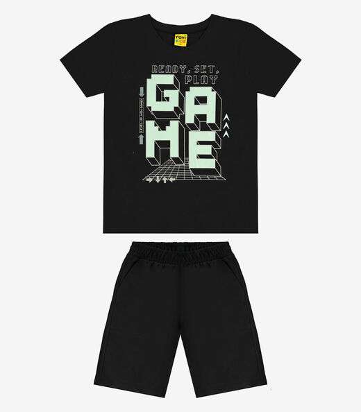 Conjunto Infantil Camiseta Com Bermuda Rovi kids Preto