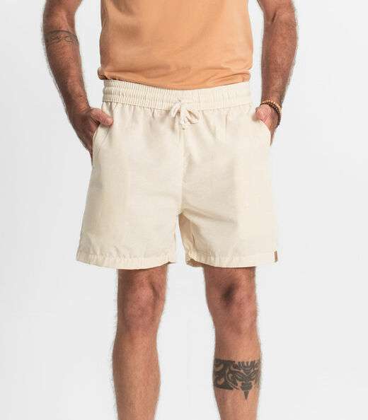Bermuda Masculina Sarja Elástico E Bolsos Shift Bege