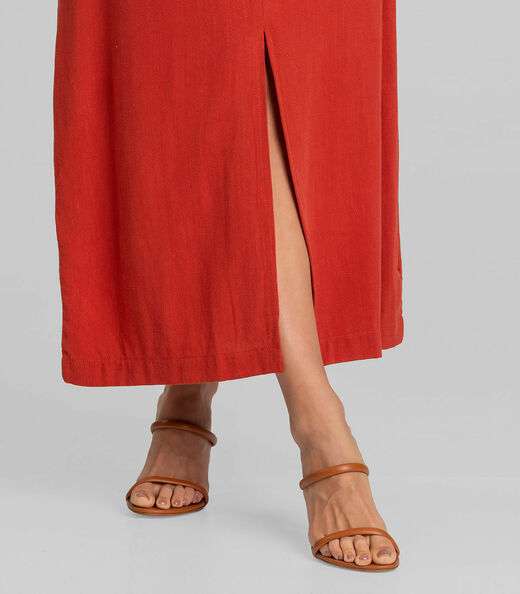 Saia Midi Em Tecido Linho Dianna Laranja