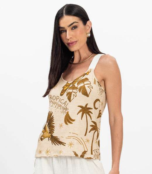 Regata Nadador Feminina Estampada Rovitex Bege