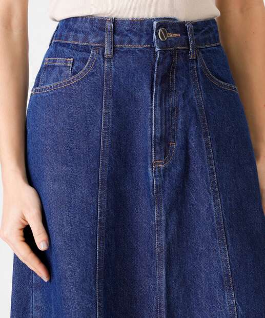 Saia Midi Evasê Jeans Feminina Marisa