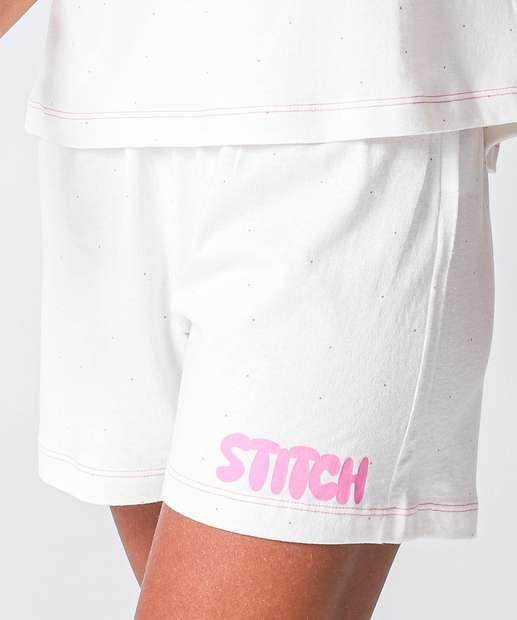 Pijama Feminino Stitch Disney Off White
