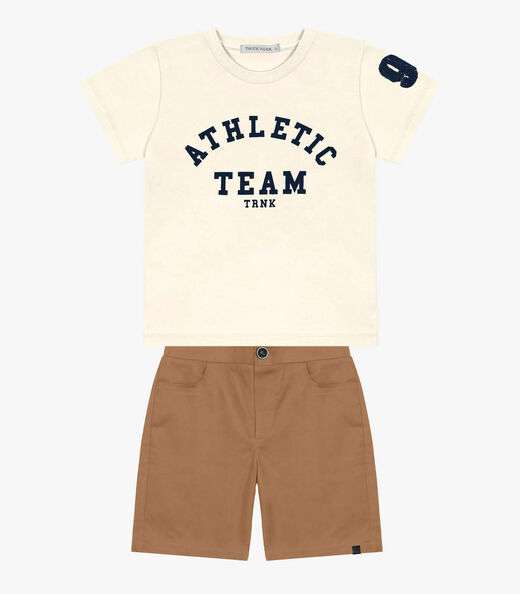 Conjunto Infantil Camiseta Com Bermuda Trick Nick Bege