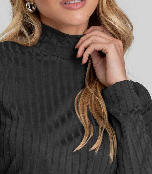 Conjunto Feminino Blusa E Calça Em Ribana Dianna Preto