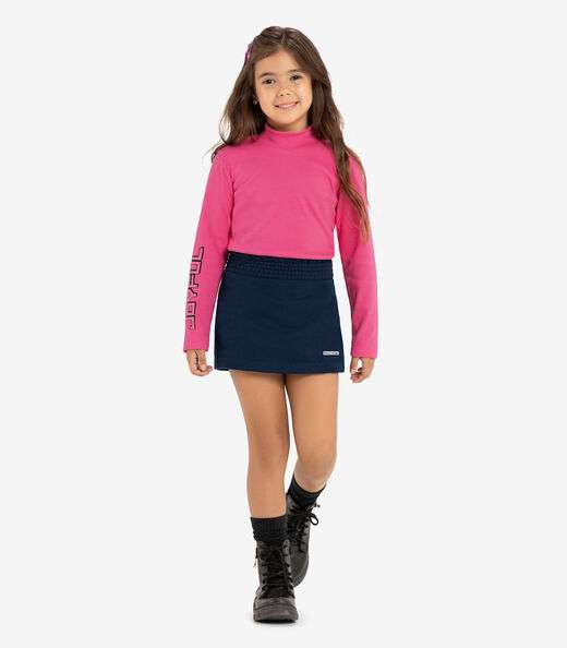 Conjunto Infantil Blusa Com Short Saia Rovi Kids Rosa