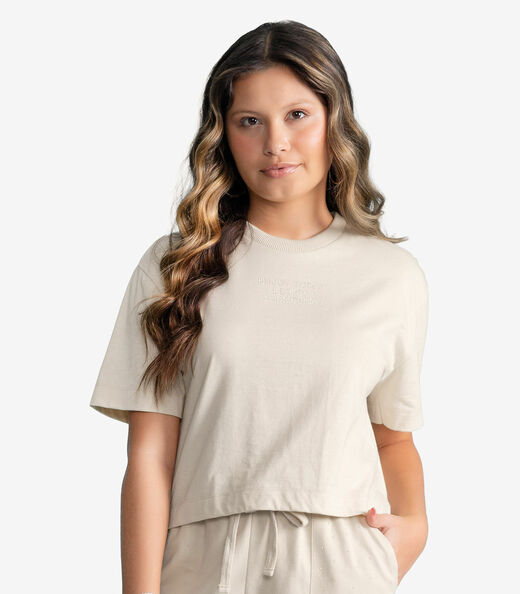 Conjunto Feminino T-Shirt Box Com Shorts Minty Bege