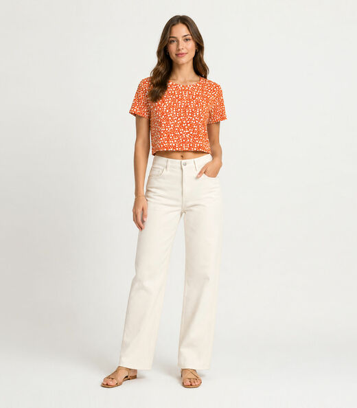 Blusa Estampada Feminina Em Viscose Infinita Cor Laranja