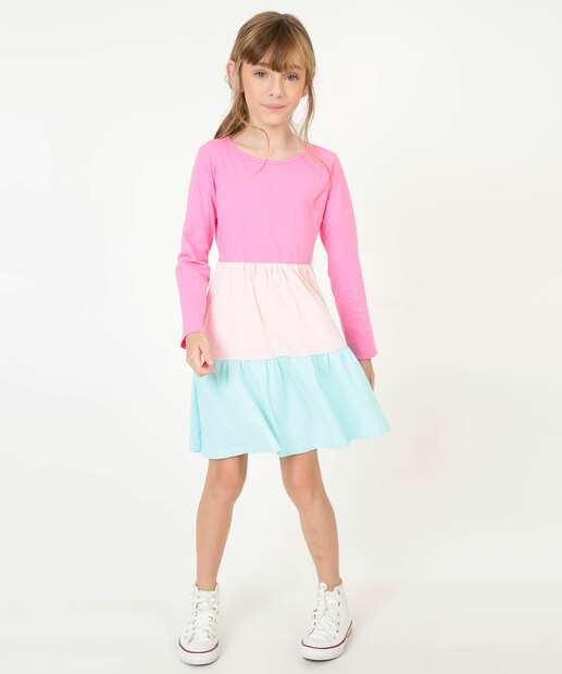 Vestido Infantil Manga Longa Recorte Marisa Tam 4 a 10