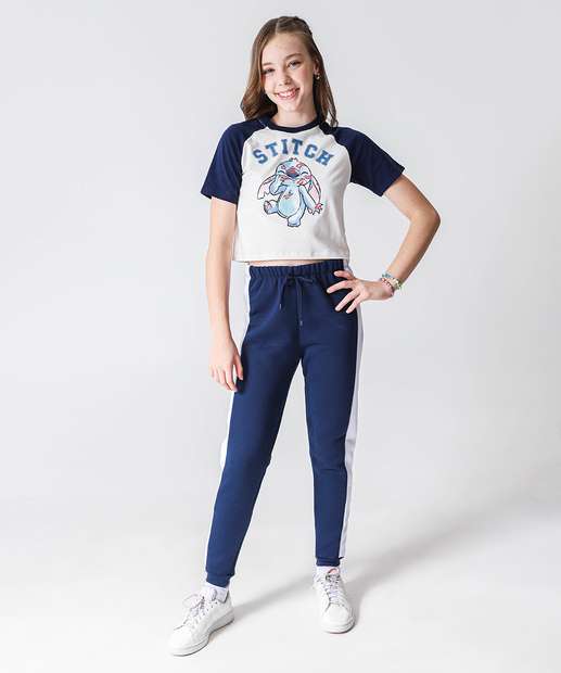 Blusa Juvenil Cropped Stitch Tam 10 a 16 Off White