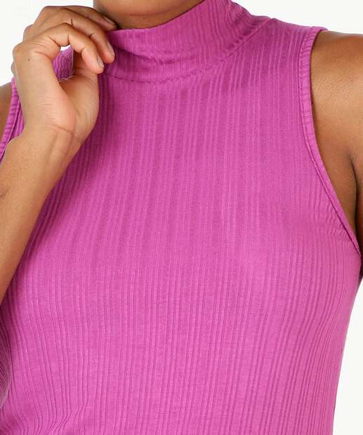 Blusa Regata Feminina Canelada Gola Alta Marisa