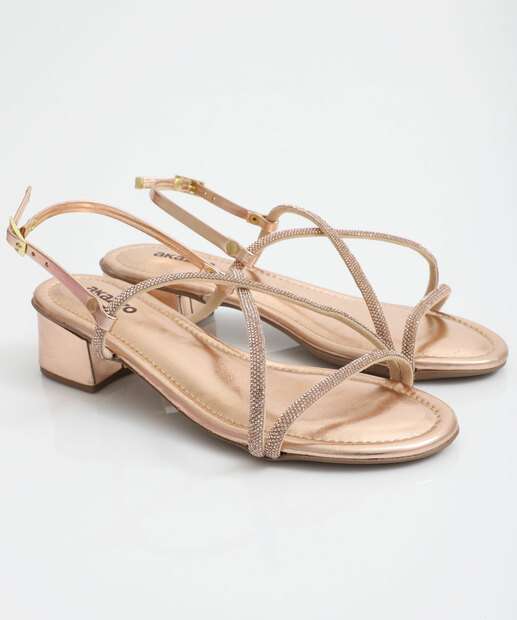 Sandália Feminina Salto Grosso Metalizada Rosê