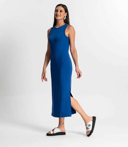 Vestido Midi Em Molecotton Rovitex Azul