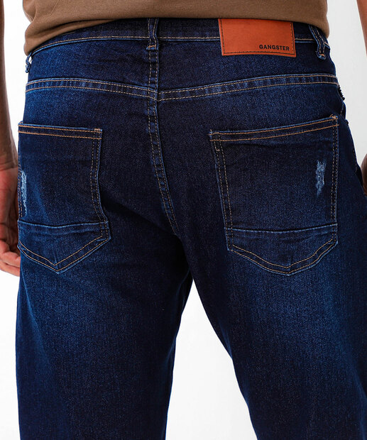 Calça Masculina Jeans Reta Bolsos Gangster Azul