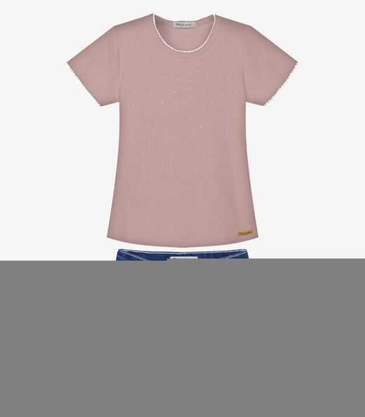 Image_Conjunto Infantil Blusa E Shorts Jeans Trick Nick Rosa