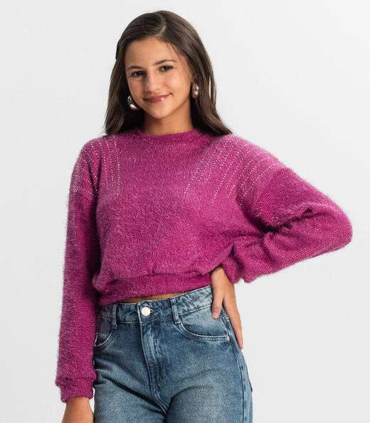 Blusão Juvenil Feminino Em Tricot Minty Roxo
