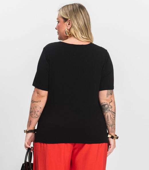 Blusa Manga Curta em Viscotorcion Secret Glam Preto