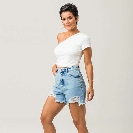 Shorts Jeans Barra Desfiada Feminino Disparate