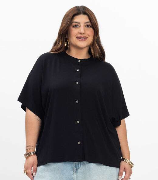 Camisa Manga Curta Feminina Plus Size Secret Glam Preto
