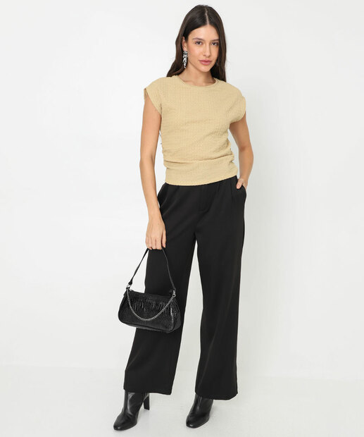 Blusa Feminina Muscle Textura Franzido Marisa Bege