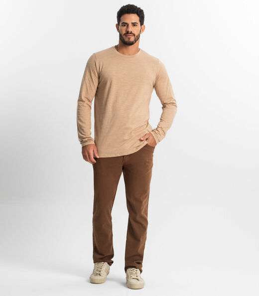 Camiseta Masculina Manga Longa Básica Diametro Marrom