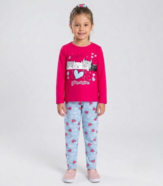 Image_Conjunto Algodão Menina Blusa Longa E Calça Select Rosa