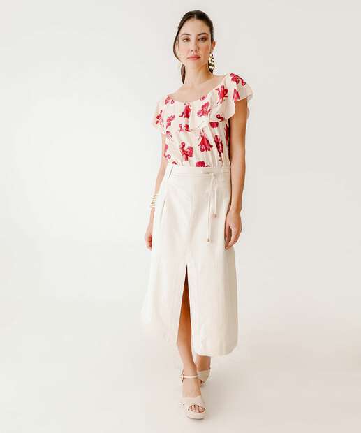 Blusa Feminina Babado Estampa Flores Marisa