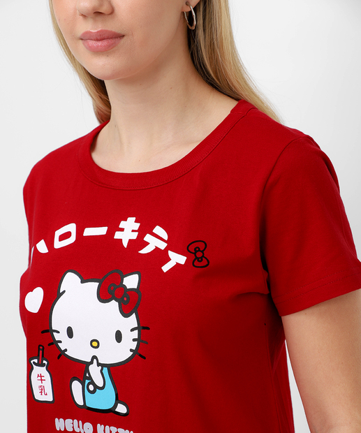 Camiseta Feminina Manga Curta Hello Kitty Vermelho