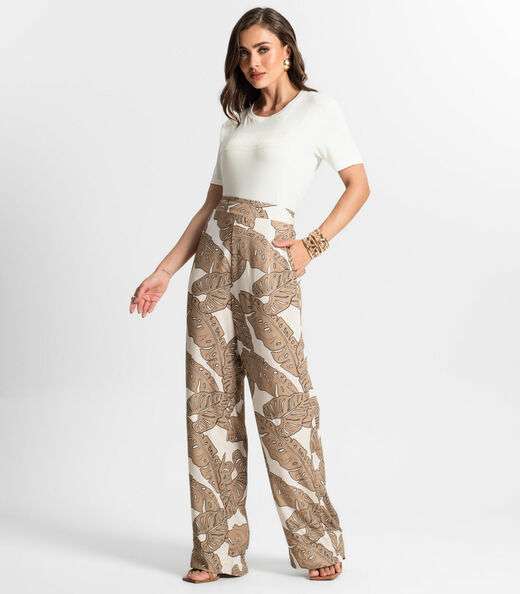 Image_Calça Feminina Pantalona Estampada Endless Marrom