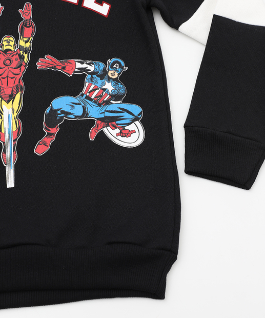 Blusão Infantil Moletom Super Heróis Marvel Tam 4 a 10 Preto