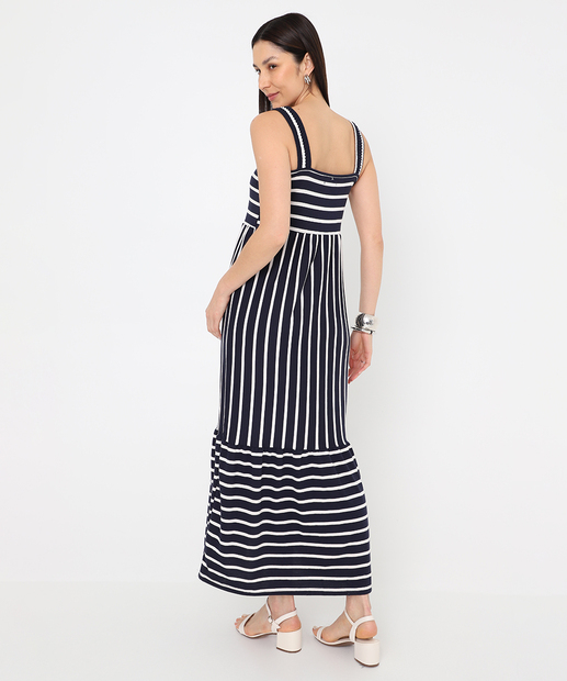 Vestido Longo Feminino Listrado Marisa Azul